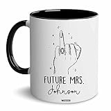 WHIDOBE Personalized Future Mrs. Coffee Mug, Customized Diamond Ring Finger Mug, Customized Bridal Shower Gifts, Wedding Gift Mug, Custom Name Fiance Mug for Women, Funny Engagement Gift For Her