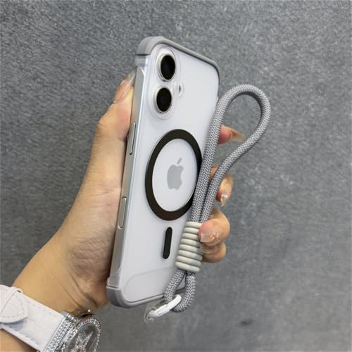 リストストラップ ウルトラスリム フレームレス マット クリア マグネット式 電話ケース iPhone 15 12 13 14 16 Pro Max Plus ハードカバー グレー iPhone 16 Pro用
