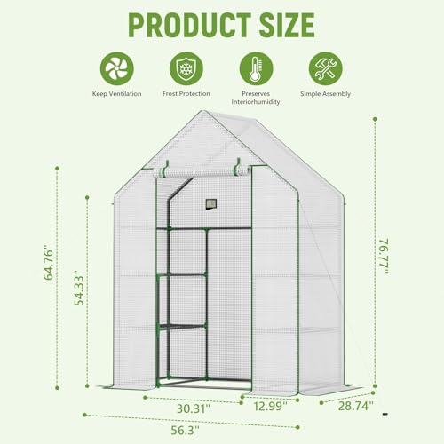 Image of Walk in Greenhouses, 57 x 29 x 76 inch Green House, Greenhouse for Outdoors with Durable PE Cover, Portable Greenhouse with Shelves Stands,White
