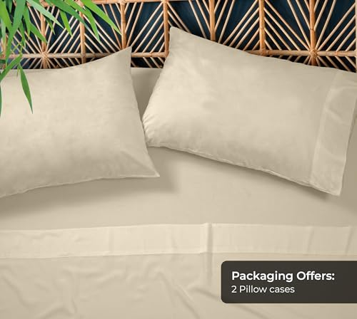 Image of Royale Linens Cooling Pillow Cases Standard Size Set of 2-100% Rayon Derived from Bamboo Cooling Pillowcase for Hot Sleepers - Soft & Silky Pillow Covers with Envelope Closure (Sand 20x26 Inches)