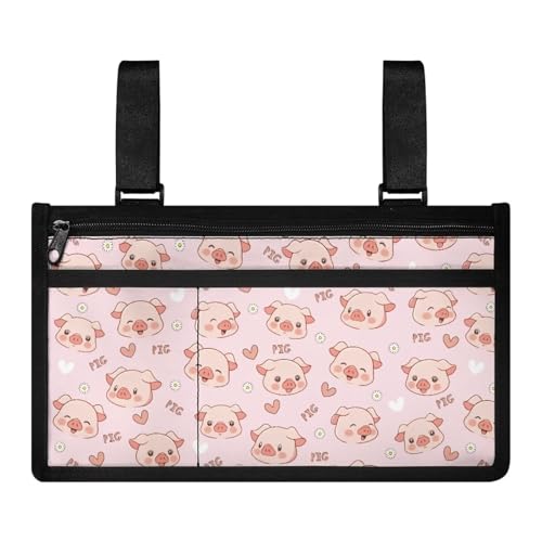 Gomyblomy Cute Pigs Wheelchair Side Bags to Hang on Side with Cup Holder Lightweight Wheelchair Armrest Accessories Wheelchair Walker Bag Storage Pouch for Seniors
