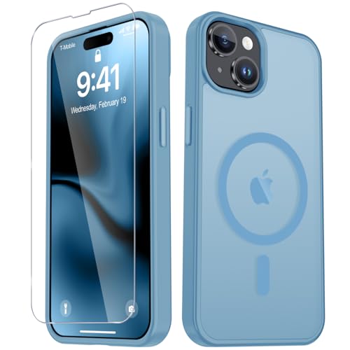 Image of for iPhone 15 Plus Case, iPhone 14 Plus Case, Matte Magnetic Phone Cover with 1 Screen Protector [Support for MagSafe] [Shockproof Military Grade Protection] Translucent Frosted Back, Lavender Purple