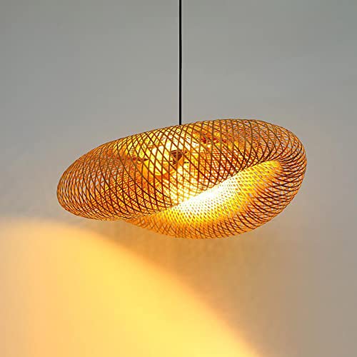 Lustre en bambou artisanal et rotin tressé, plafonnier haut de gamme chambre