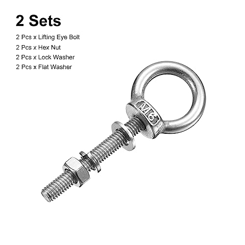 Image of uxcell Lifting Eye Bolt, 2 Sets M6x40mm Eye Bolt with Nut Washer 304 Stainless Steel Shoulder Lifting Ring Eye Bolt for Hanging Item