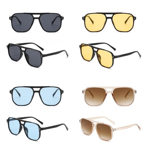 4 Pieces Retro Square Aviator Sunglasses for Women Men Trendy Classic 70s Oversized Aviator Sun Glasses Vintage Shades2