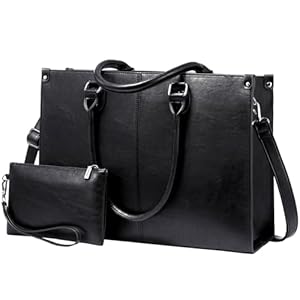 LOVEVOOK Laptop Bags for Women, 15.6 Inch PU Leather Tote Bag with Wristlet Pouch, Retro Ladies Handbag Shoulder Bag Briefcase for Work School Office Business, Black