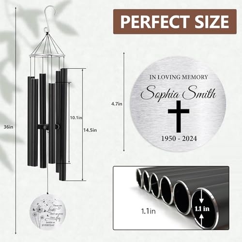 Image of ASTARIN Personalized 30 inch Bereavement Wind Chimes for Outside, Memorial Gift in Remembrance of a Loved One, Sympathy Gift for Loss of Mother Father Husband, Garden Patio Decor