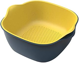 Strainer Bowl Plastic Strainer Colander Bowl Sets 2 Layers Colander Bowl Vegetable Wash Basket, Spinning Colander Self-Draining Strainers for Berry Fruit Vegetable 27x32x11.5cm