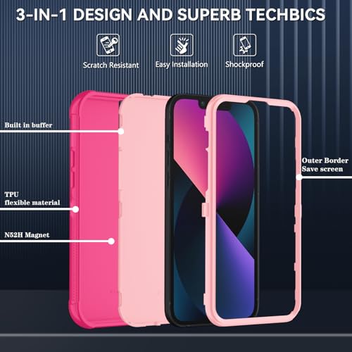 Image of SunStory Compatible with iPhone 12 Mini / 13 Mini Case with HD Screen Protector, 3-Layer Heavy Duty Full-Body Cover,3 in 1 Hybrid Protective Case for iPhone 12 Mini / 13 Mini 5.4 inch,PinkRed