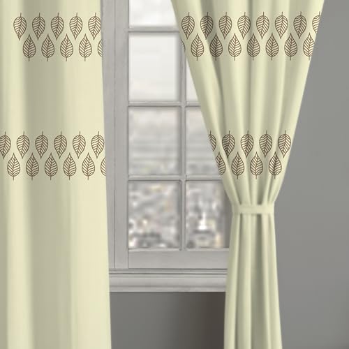 Image of Linenwalas Cotton Linen Semi Sheer Printed Curtains 5 Feet Long Set Of 2 Panels,Curtain For Window Home Decor Items For Living Room,Drapes With Back Loops (5 Feet,Betel Leaf) - Back Tab,Multicolor