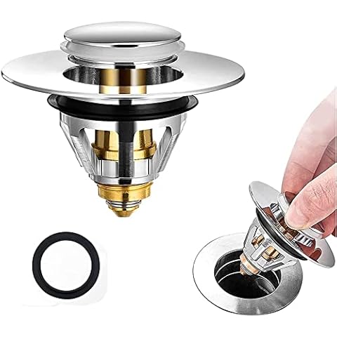 Universal Bathroom Sink Plug, Pop Up Sink Hole Plug Cover with Strainer for 1.34-1.5in Drain Holes, Stainless Steel Push ​Style Plug for Sink, Plug for Bathroom Sink (Silver) Cover