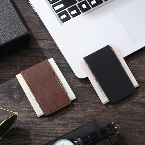 Eccliy 2 Pcs Magnetic Money Clip for Men Leather Money Holder Slim Minimalist Business Card Holder Holds 10 to 12 Bills, Brown and Black3