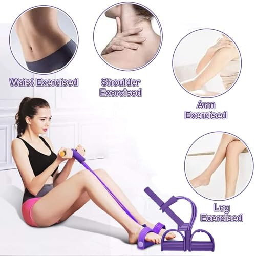 Image of RENRANRING Yoga Pedal Puller Resistance Band-4 Pull Reducer Tummy Training Foot Pedal Exercise Fitness Band, Body Building Stretching Band Men and Women (Multicolour)