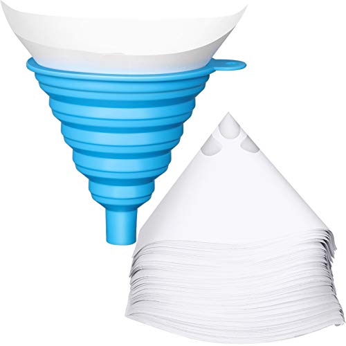 200 Pack of Paint Strainers with 150 ?m Filter Tips and 1 Pack Silicone Funnel, Filter Tip Cone Shaped Nylon Mesh Funnel W/Hooks