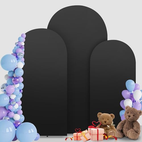 MEKOTRIN Cubierta de Arco de 3 Piezas de Fibra de Poliuretano elástica y Seda de Leche, Color Vibrante sin Arrugas, versátil, para Bodas, Fiestas (Negro)
