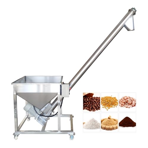 TECHTONGDA Stainless Steel Screw Auger Conveyor with Hopper Electric Screw Conveyor Powder Feeding Machine 5.6ft Height Grain Auger Vibrating Hopper Feeder 220V 1100W
