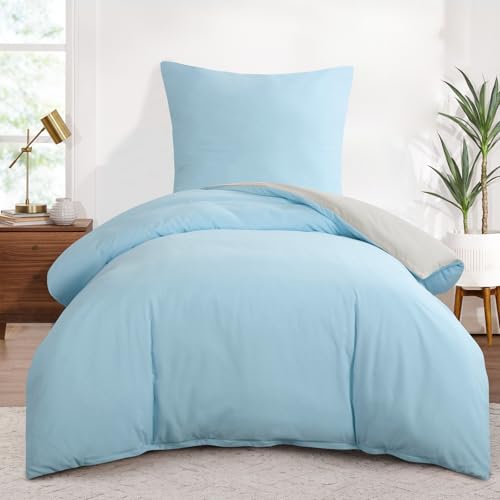 Aisbo Bettwäsche 155x220 2teilig Hellblau Beige - Bettwäsche Sets 1 Bettbezug 155x220 cm + 1 Kissenbezug 80x80 cm… – Ansicht 1