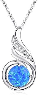 Opal Jewellery for Women 925 Sterling Silver Phoenix Princess Necklace White Opal Necklace for Women Girl Statement Necklace Birthday Gift.