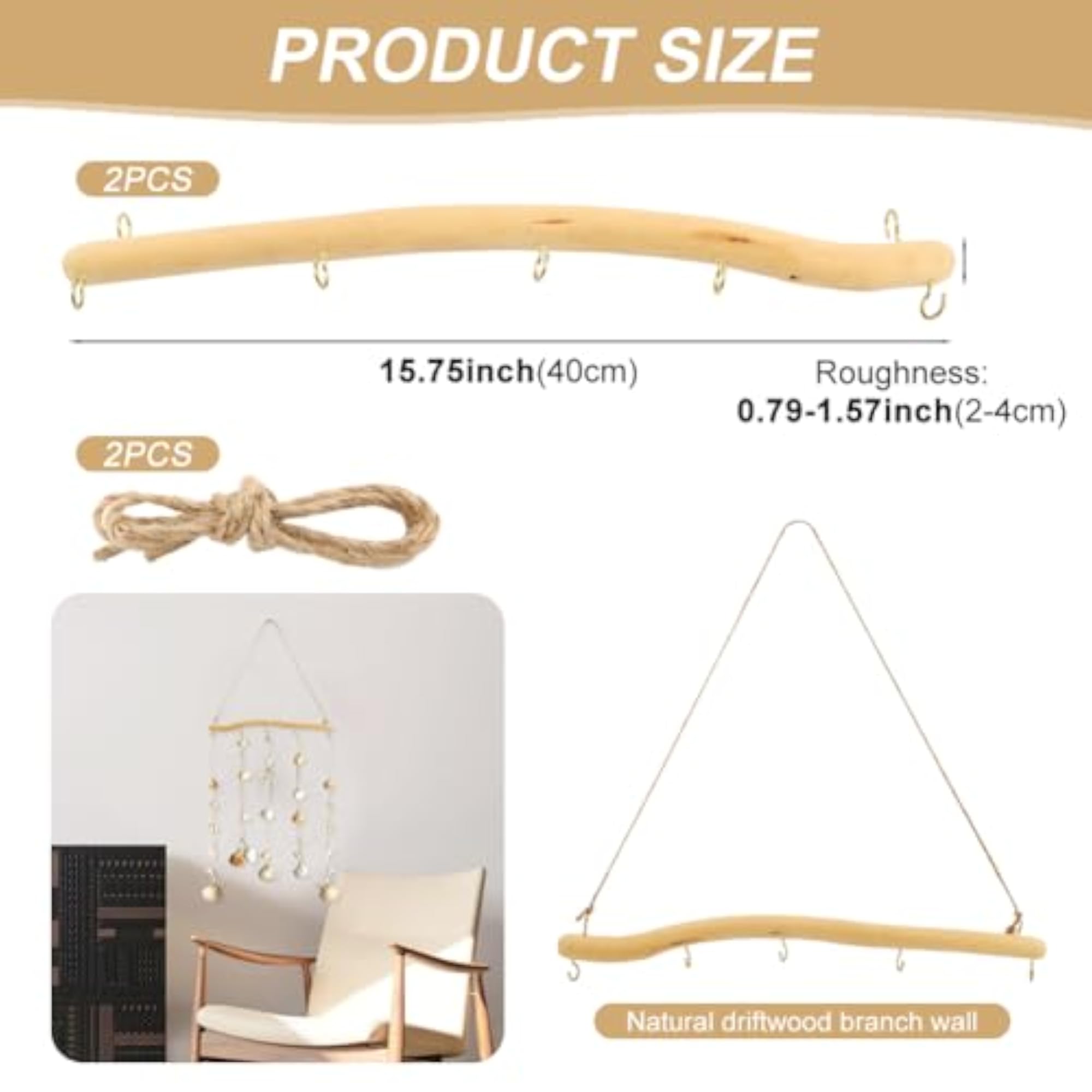 2Pcs Driftwood Wall Hanging Jewelry Hanger with Hooks