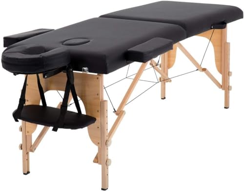 BestMassage Massageliege 2 Zonen,Portable Massagetisch，Massagebett klappbar & höhenverstellbar，Massagebank inkl. Therapieliege Kopfstütze，Armlehnen，Für Spa Salon Tattoo Schönheit，Schwarz