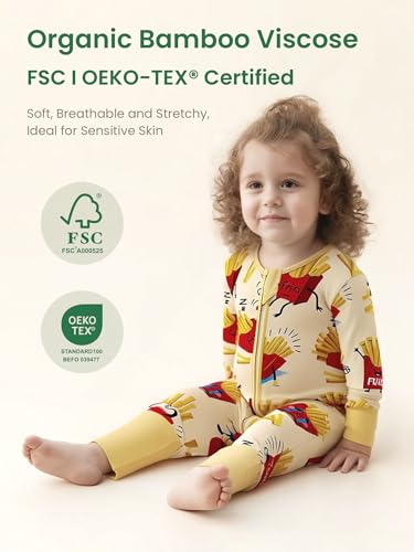 Image of Unisex Baby Bamboo Viscose Long Sleeve Romper, Cute Prints Zipper Footless Jumpsuit, Toddler One-Piece Outfits
