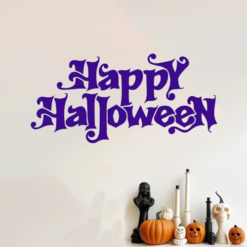 Vinyl Wall Art Decal - Happy Halloween Calligraphy 16" x 33" - Trendy Cute Fun Halloween Season Design Sticker for Home Family Room Windows Entry Doors Office Coffee Shop School Spooky Decor