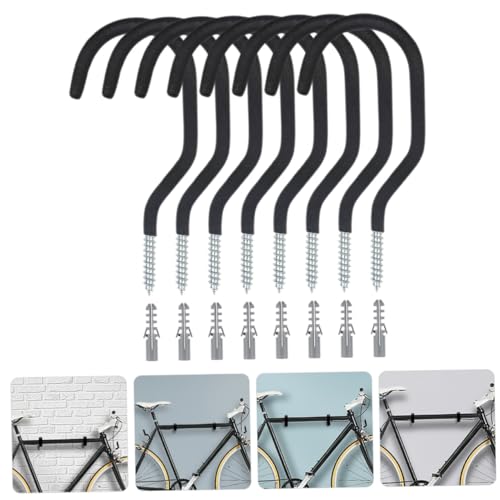 Garneck 8個 自転車壁掛けフック 耐久カーボンスチール製ガレージ用バイク収納フック 滑り止めコーティング付き室内用サイクルハンガー