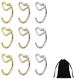 MYZWEL 9 Pcs Septum Falso Piercing Nariz de Acero Quirúrgico, Piercing Falso Nariz Aro para Mujer Hombre, Set de Joyería Corporal en 3 Colores con Bolsa de Terciopelo