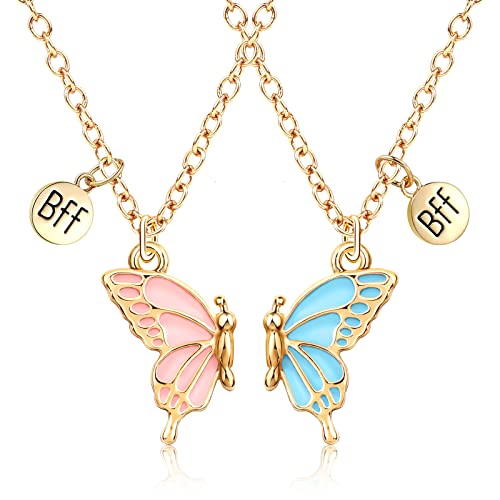 MJartoria BFF Necklace for 2-Butterfly Friendship Necklace Best Friend Forever Butterfly Pendant Matching Necklaces Best Friend Necklaces Gifts