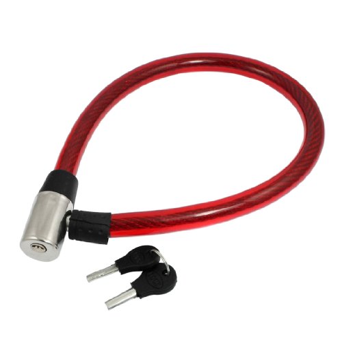 Aexit Red Plastic Bike Locks Coated Steel Flexible Cable Bicycle Lock + U-Locks 2 Keys