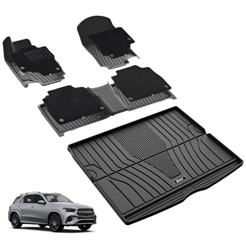 3W Floor Mats(with Carpets) & Cargo Liner Fit for Mercedes Benz GLE 2020-2026 5 Seats SUV, TPE All Weather Custom Fit Floor Liners Carpet and Trunk Mat for Benz GLE Waterproof(Not Fit for Co