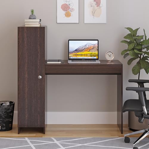 Image of Maria Wooden Study Table, Workstation, Computer, Laptop, WFH Office Desk, Gaming Table with Side Bookshelf Storage (Wenge)