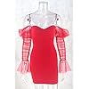 L'VOW Women's Sexy See-Through Mesh Sheer Puff Long Sleeve Club Dress Bodysuit Clubwear(Red,XX-Large)