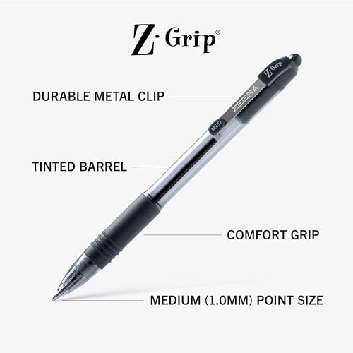 Image of Zebra Pen Z-Grip Retractable Ballpoint Pen, Black Ink, 1.0mm, 24 Bulk-Pack | Smooth Writing, Medium Point Tip, Ideal for Planners, Note-Taking, School and Office Supplies, and Everyday Writing (12221)