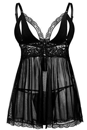 Donnalla Women Plus Size Lingerie Set Sexy Lace Babydoll Lingerie Dress Chemise Sleepwear with Thong3