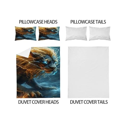 Parure de lit microfibre lion éclair anti-plis pour lit double adulte