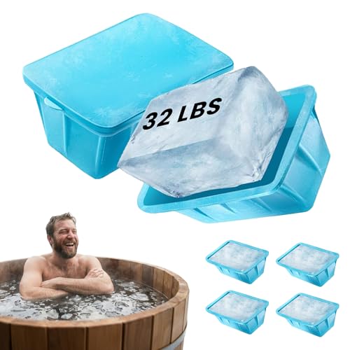 Extra Large Ice Block Mold 4-Pack (32LB) with Lids, Reusable Silicone Ice Bath Accessories, Large Ice Mold for Freezer, Cold Plunge Ice Blocks, Ice Bath Mold for Chiller & Therapy