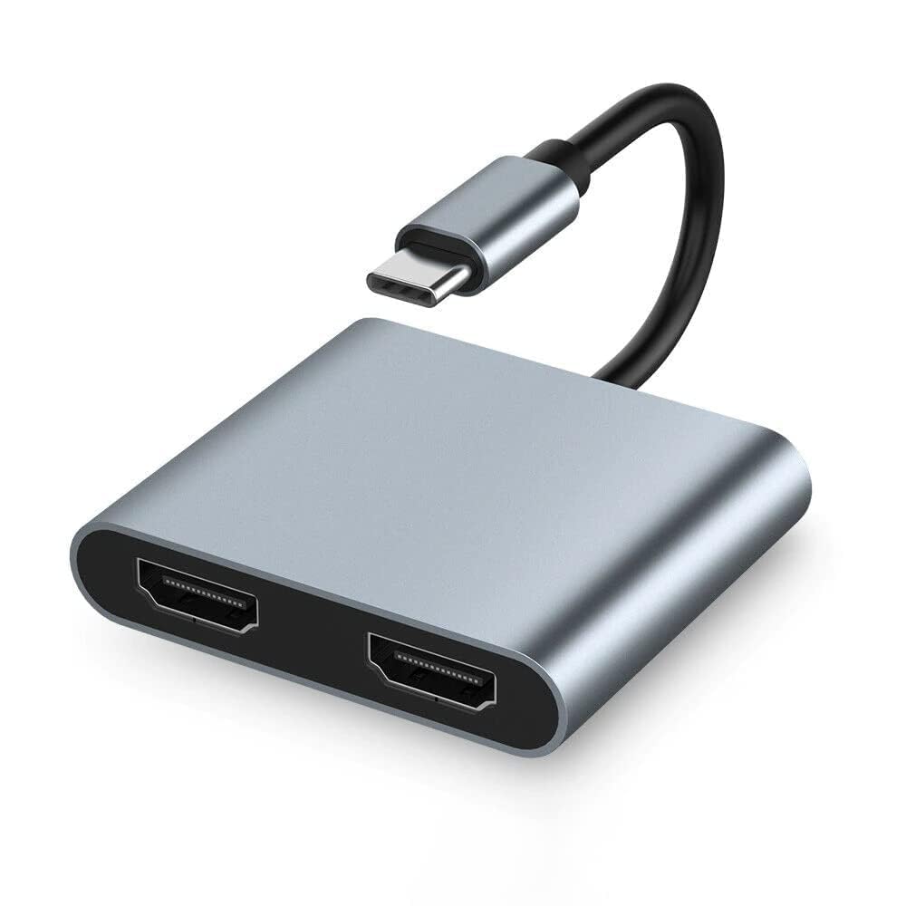 ELECTRO WOLF Type C to Dual HDMI Adapter 2 in 1 USB 3.1 (USB C) to Dual HDMI Adapter 4K 60hz Compatible with Mac-Book Pro 2020-2016,Mac-Book Air 2020-2018,Chrom-Book Pixel,Surface-Book 2 etc.