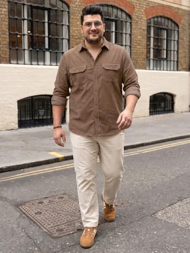 Image of Urbano Plus Men's Corduroy Full Sleeve Regular Fit Solid Overshirt with Utility Pockets