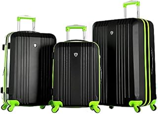 Olympia U.S.A. Apache 3pc Hardcase Spinner Luggage Set, Black/Lime