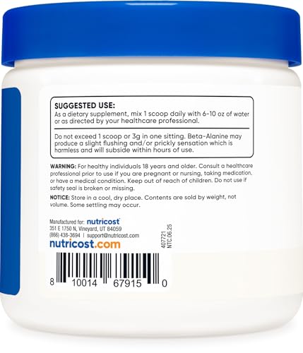 Image of Nutricost Beta Alanine Powder 300 Grams (10.7oz) - 3 Grams Per Serving (Pack of 2)