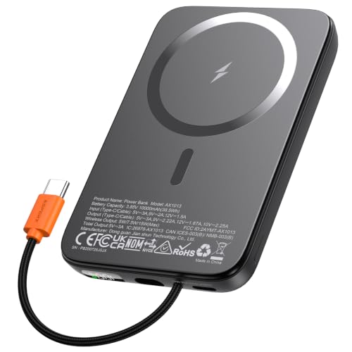 AsperX Magnetic Power Bank, 10,000mAh Magnetic Battery Pack Built-in USB C Cable 22.5W PD Fast Charging