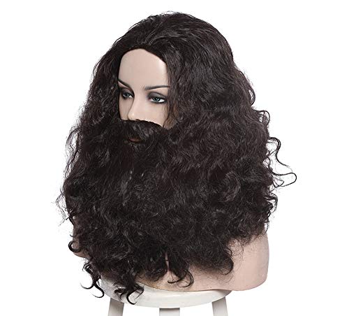 Man's Long Brown Curly Cosplay Wig with Beard for Move Halloween Wig - Image 2