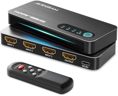 HDMI 2.1 Switch 3x1, AVIDGRAM 8K HDMI Conmutador 3 in 1 out con C...