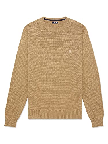 IZOD Men's Classics Long Sleeve Crewneck Textured Ottoman Sweater, Camel Heather, Small3