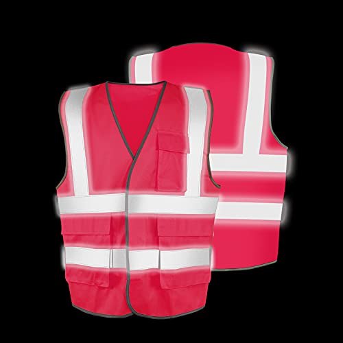 Pomerol High-Visibility Reflective Safety Vest 10 Packs Breathable Pink Unisex Adjustable Width Magic Tape Vest With Hi-Vis Reflective Strip 3 Packet For Cycling Runner Volunteer Guard Construction #TOP1