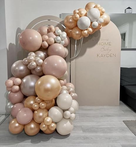 Image of Blush Pink Balloon Garland Double Stuffed Ivory White Balloons Rose Pink Chrome Champagne Gold Balloons Neutral Balloon Arch Kit For Baby Shower Birthday Wedding Engagement Party Decorations