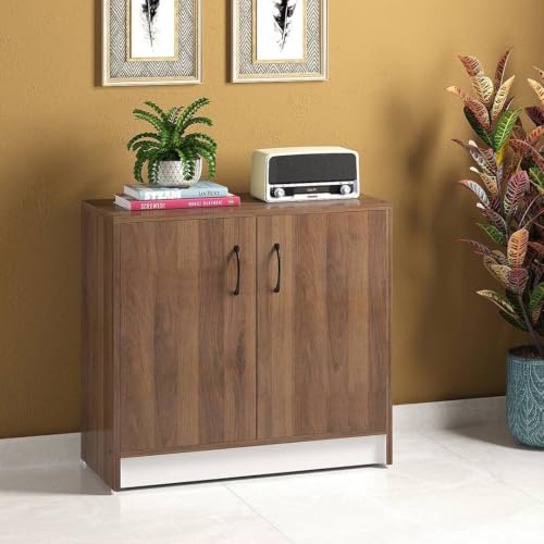 Image of Urban Ladder Alex Shoe Cabinet Closed Storage Shoe Rack | Stores 9 Pairs, Classic Walnut Finish