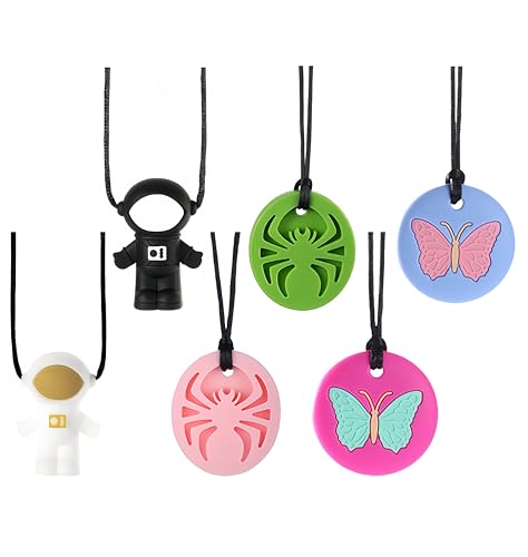 RUIOMII 6 Pack Mordedor Autismo, Silicona Sensorial Collar Mordedor para Niños Autistas Sensoriales Niños que Muerden Las Necesidades TDAH, Oral Motor Mordedura Collar