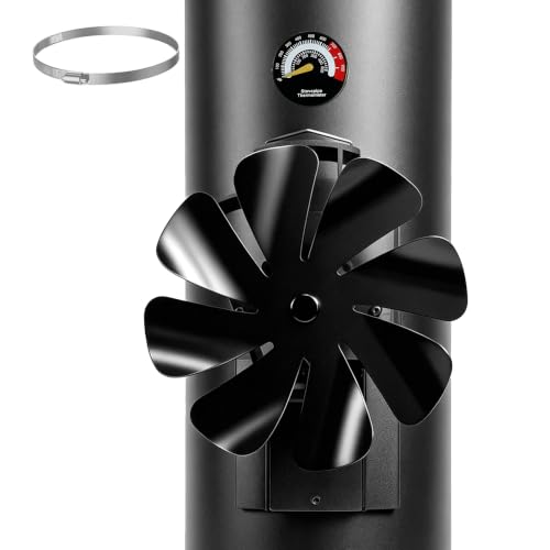 HAWCAFU Magnetische open haardventilator met 8 vleugels, kachelventilator zonder stroom en stil, met thermometer + 1 reservering, ideaal voor houtkachels, schoorsteenpijpen en oneffen oppervlakken